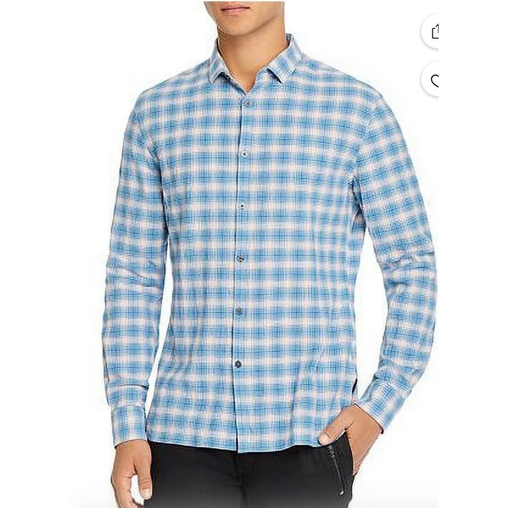 John Varvatos Fulton Slim Fit‎ Blue Plaid Button Down Sz S